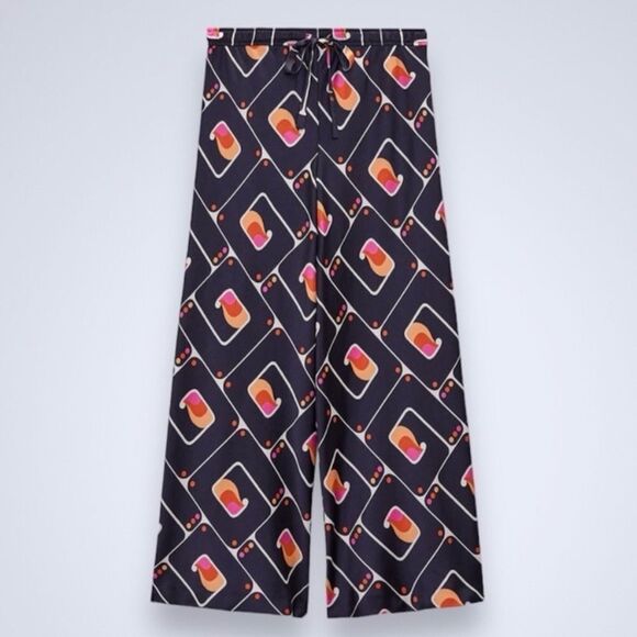 NWT Zara Geometrical Print Wide Leg Trouser Pants - Picture 1 of 6